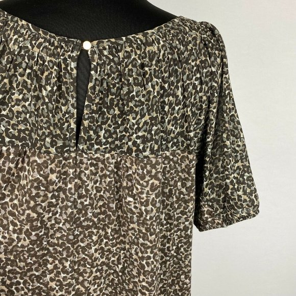 Ann Taylor LOFT S Animal Print Top Elastic Sleeves And Hem Keyhole Back - Picture 6 of 12